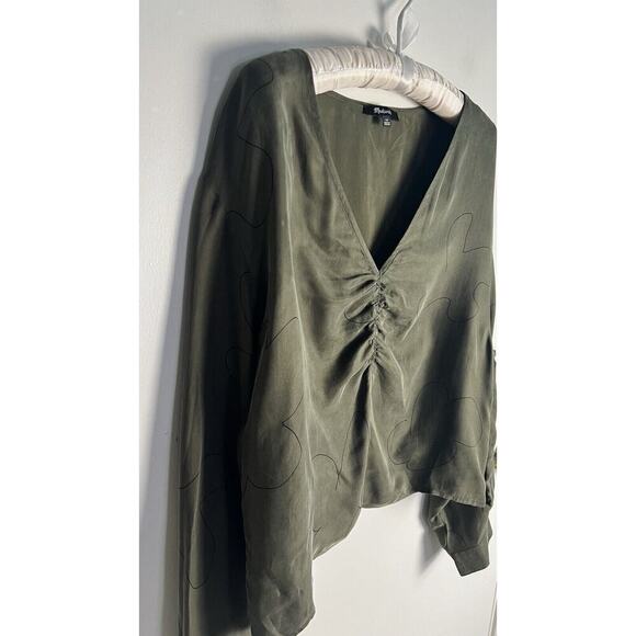 MADEWELL Womens Green Ruched Drapey Brushed Fabric V-Neck Top Sz 14 - Picture 8 of 14